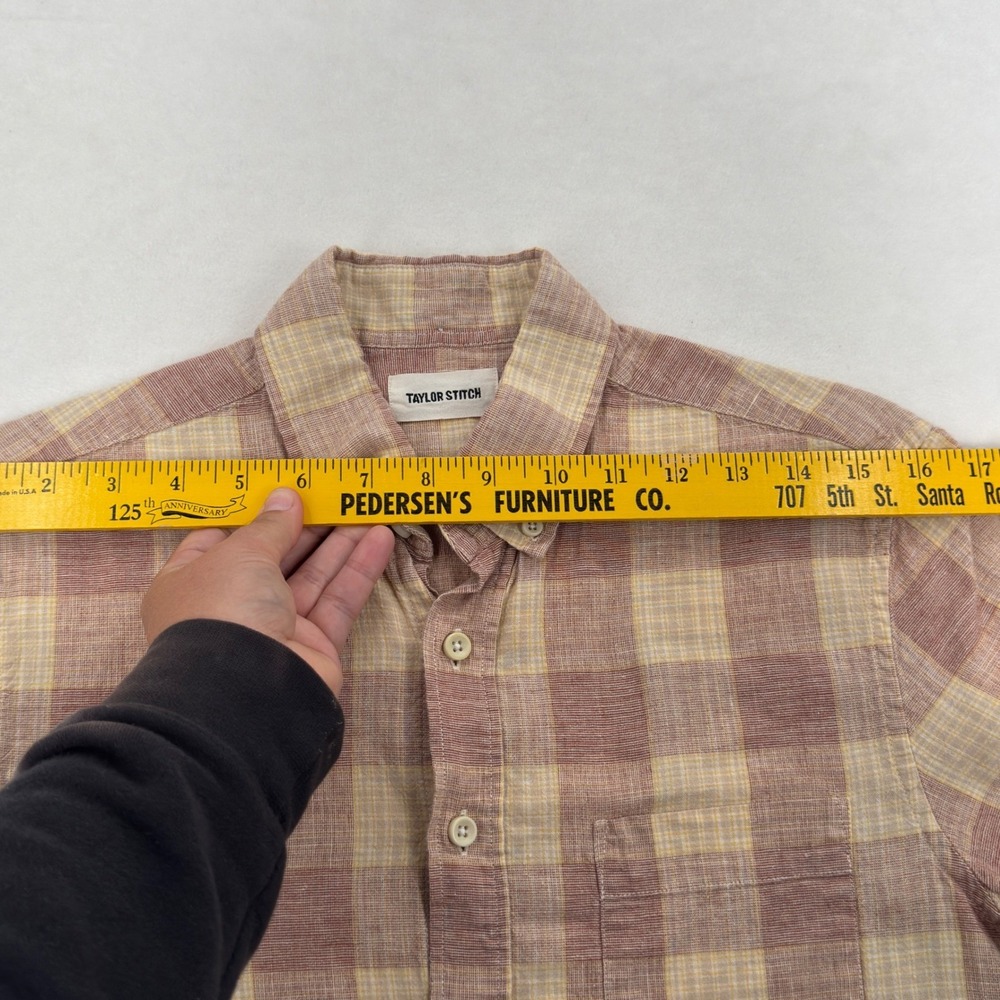 Taylor Stitch Mens Short Sleeve Jack Button Down Sz 36 Red Cream Check Plaid ORG - Picture 3 of 8